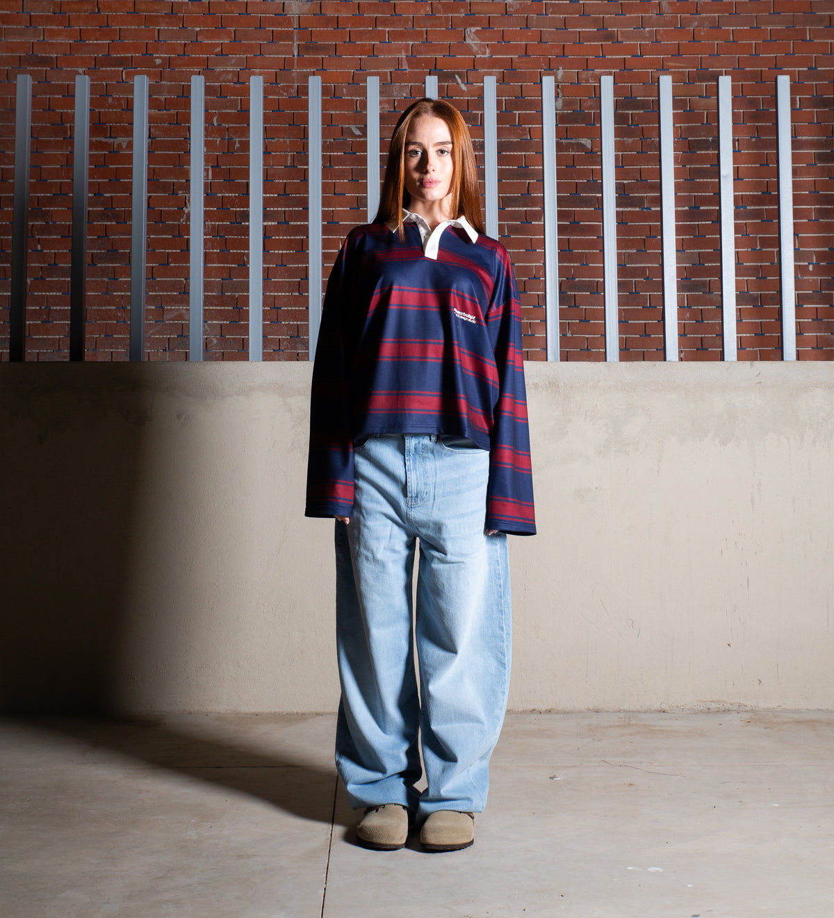 STRIPED LONG SLEEVE POLO – Midnight Blue/Burgundy