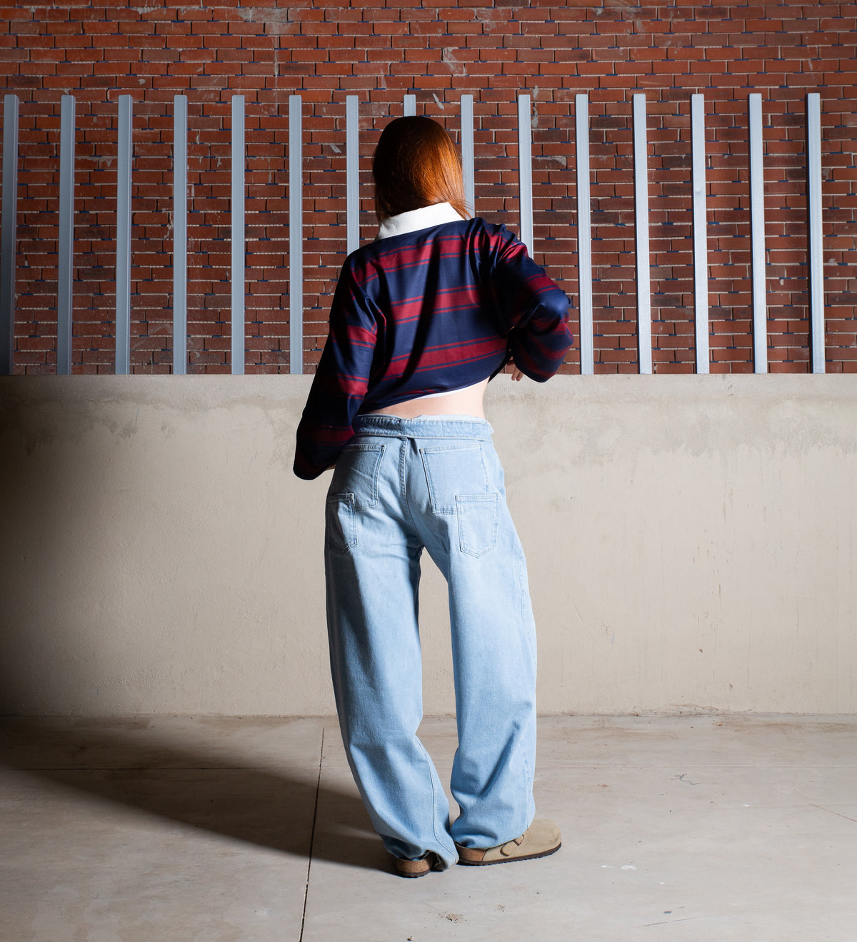 STRIPED LONG SLEEVE POLO – Midnight Blue/Burgundy