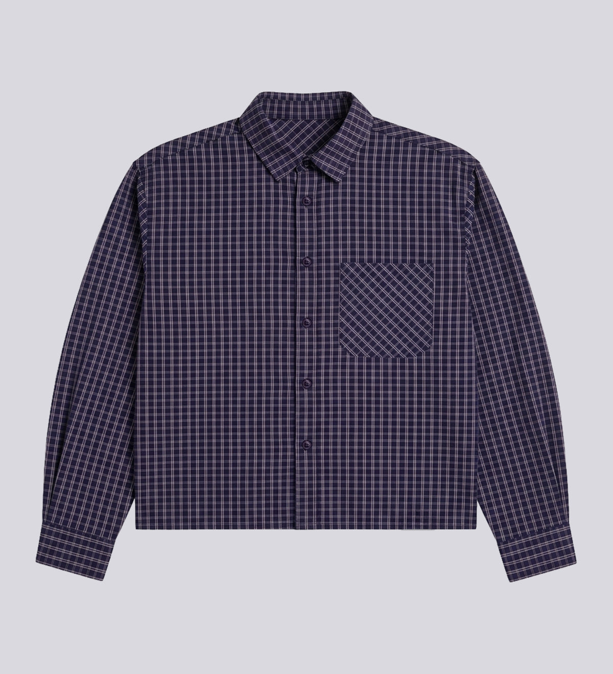 BOXY POPLIN CHECK SHIRT – Navy