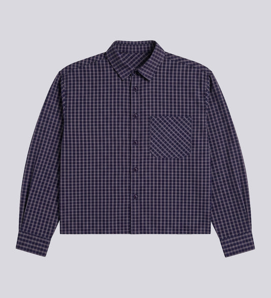 BOXY POPLIN CHECK SHIRT – Navy