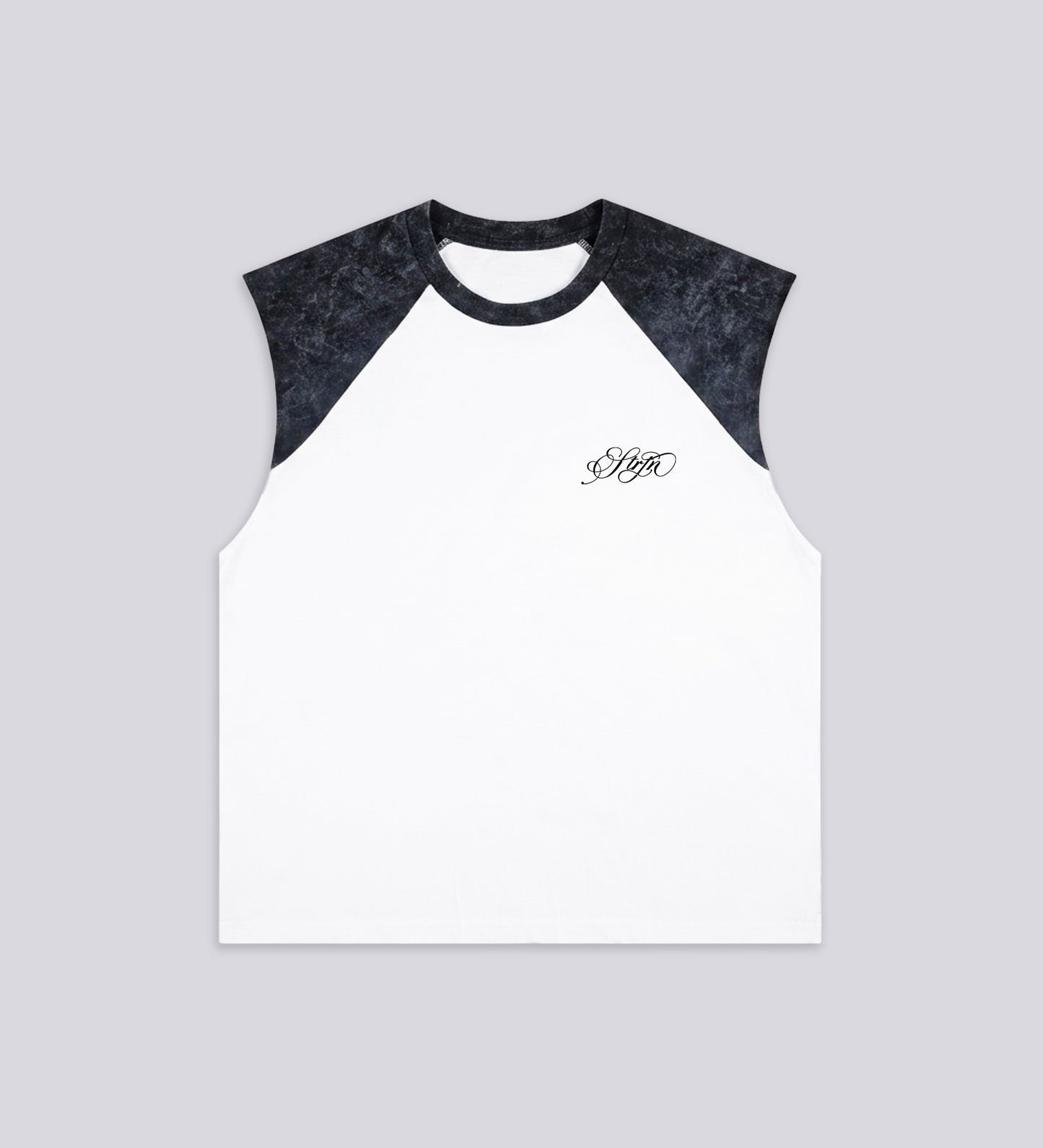 STRTN® RAGLAN TANK TOP – White/Washed Black