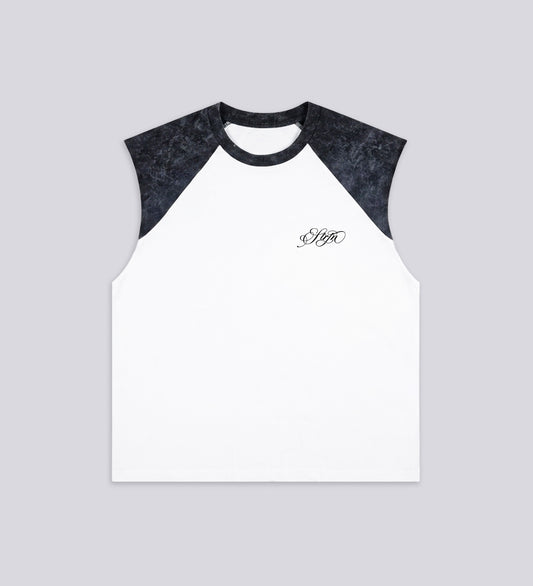 STRTN® RAGLAN TANK TOP – White/Washed Black