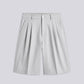 STRIPED PLEATED JORTS – Light Gray