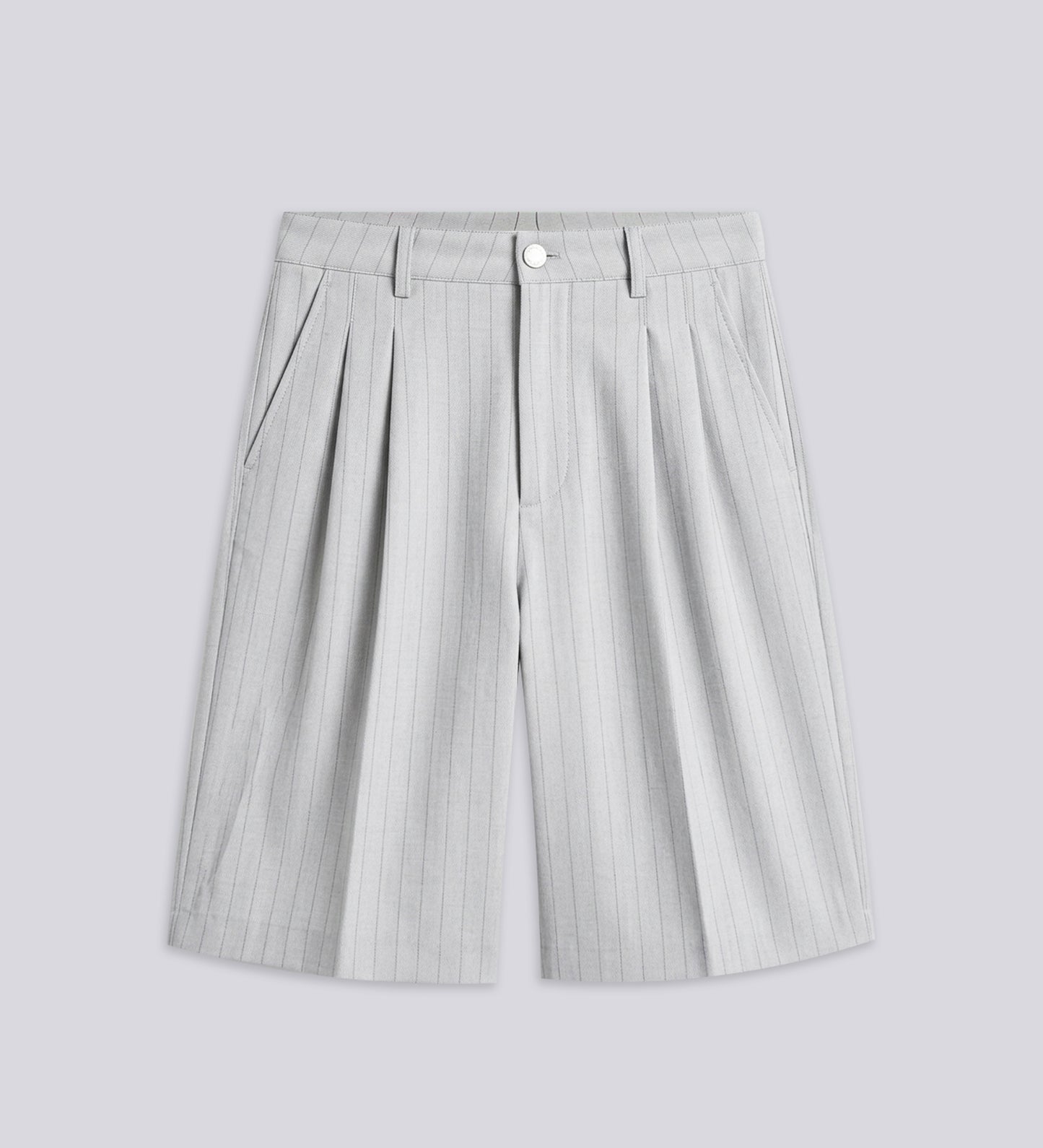 STRIPED PLEATED JORTS – Light Gray