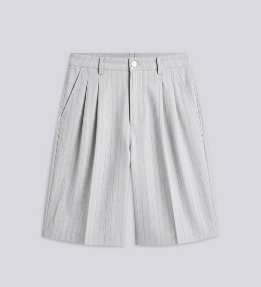 STRIPED PLEATED JORTS – Light Gray