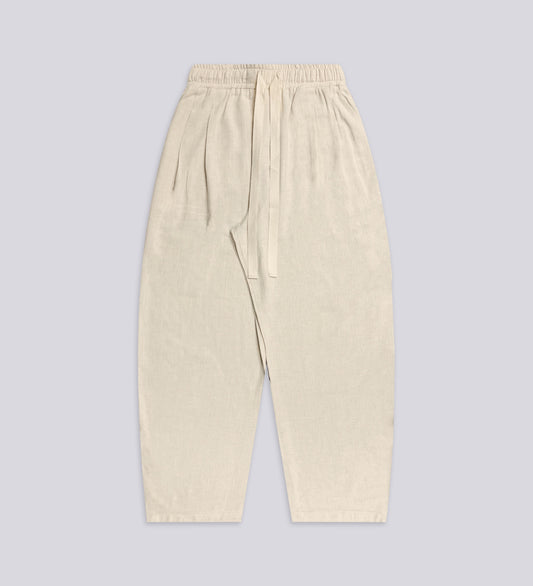 PLEATED BAGGY LINEN PANTS – Cream