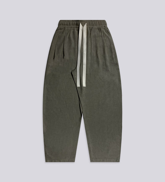 PLEATED BAGGY LINEN PANTS – Khaki