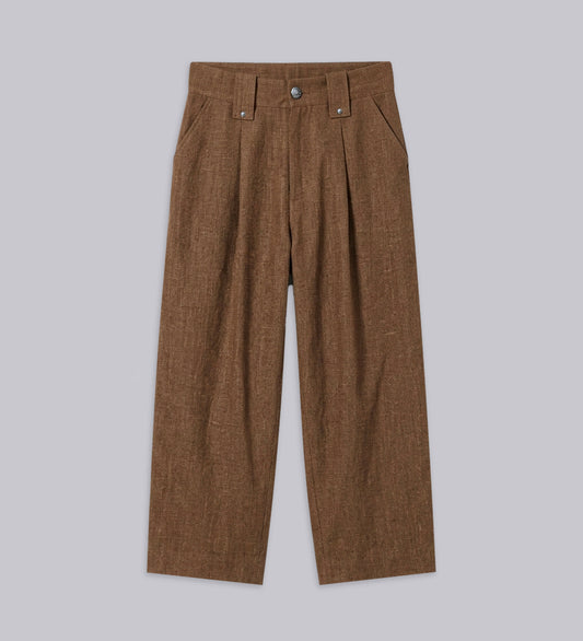 HEAVYWEIGHT LINEN PLEATED PANTS – Brown