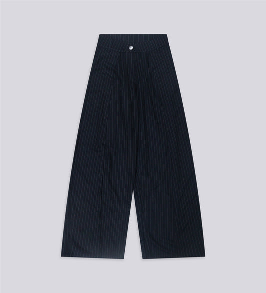WOMEN'S PLEATED PINSTRIPE TROUSERS – Midnight Blue