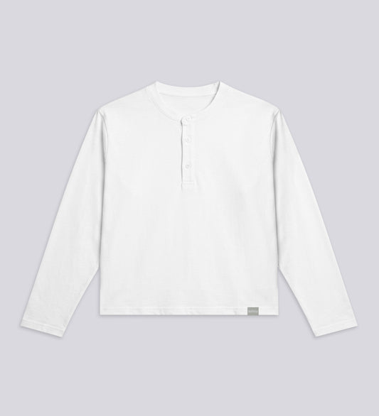 LONG SLEEVE HENLEY TEE – White
