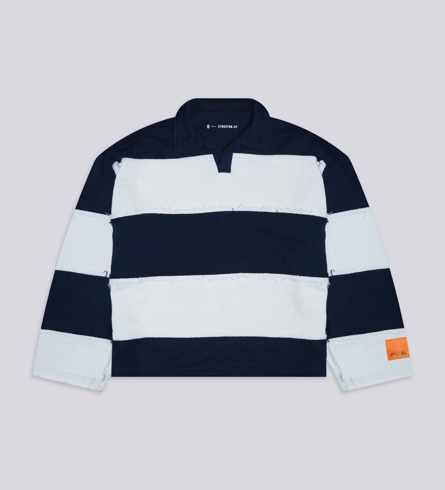 CRTV DEPT. DISTRESSED STRIPED POLO – Navy/Washed Blue