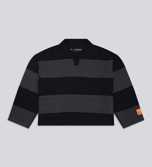 CRTV DEPT. DISTRESSED STRIPED POLO – Black/Gray