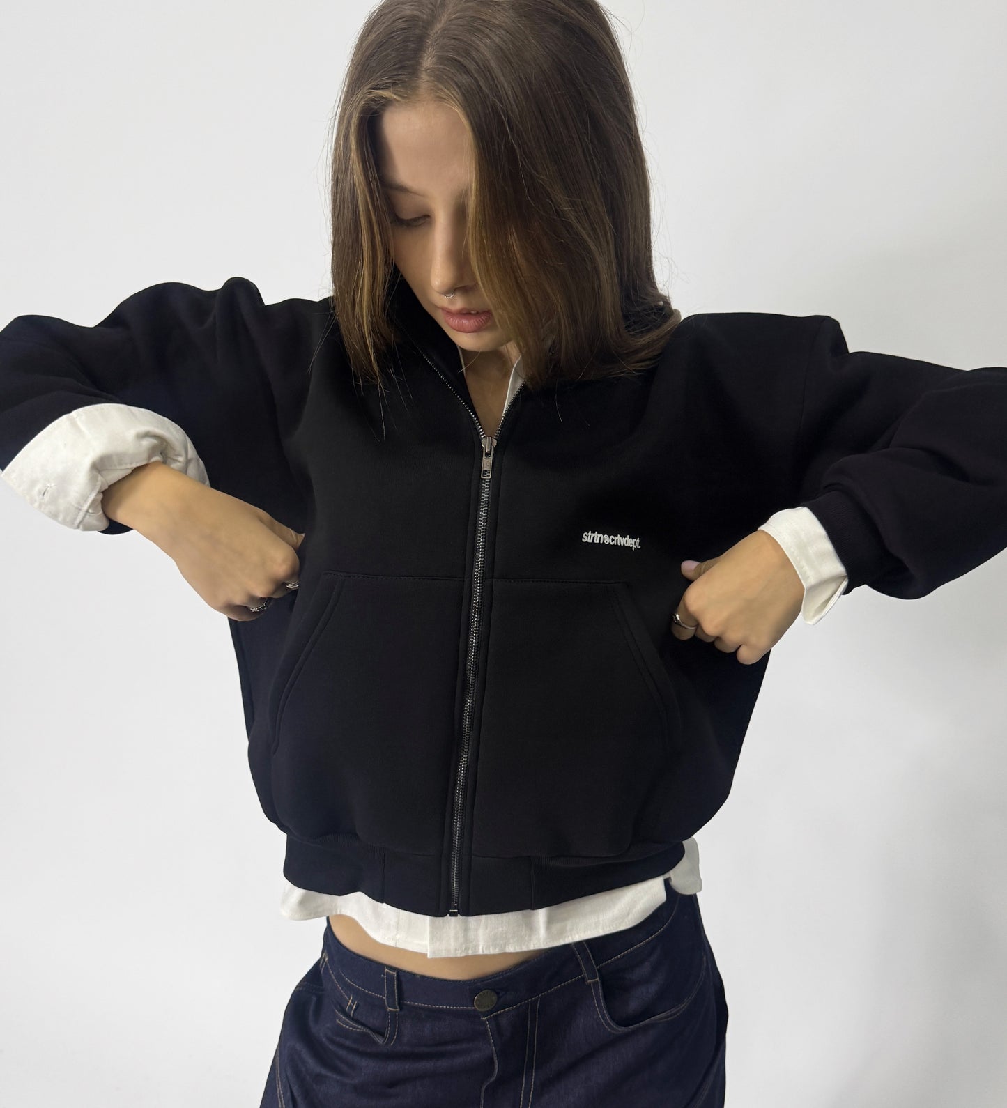 CRTV DEPT. ARMY ZIP-UP HOODIE – Black